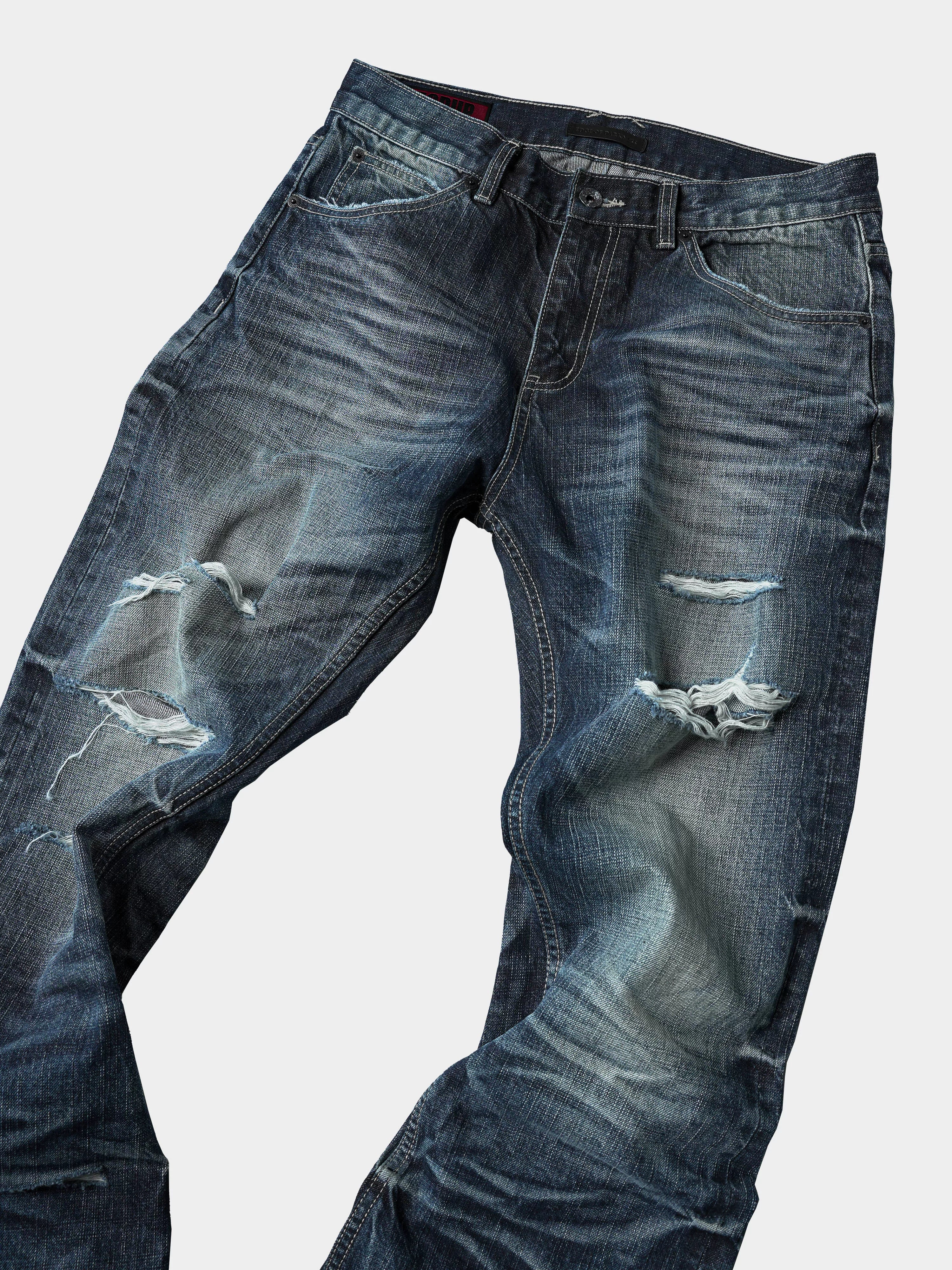 Distressed Red Selvedge Straight Jeans