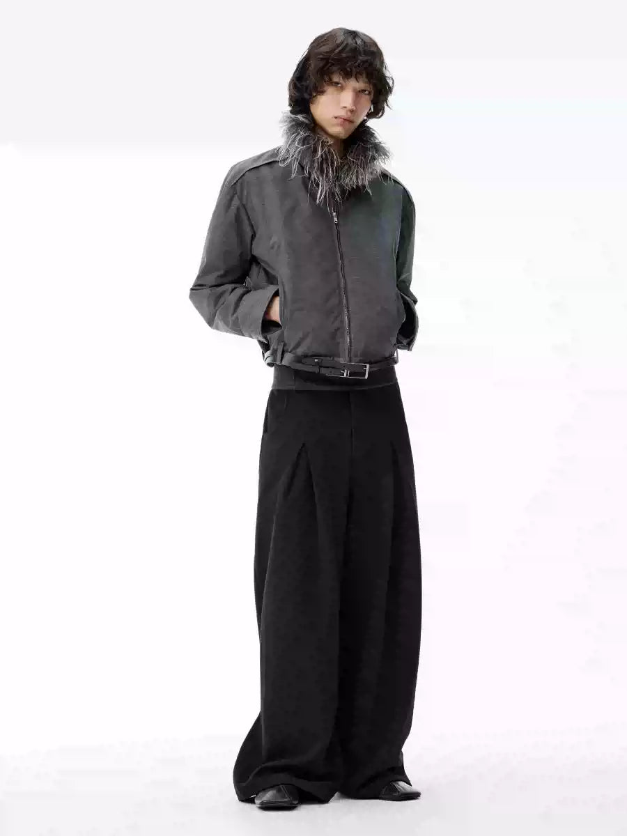 Fitted Two-tone Grid Fur Collar Jacket