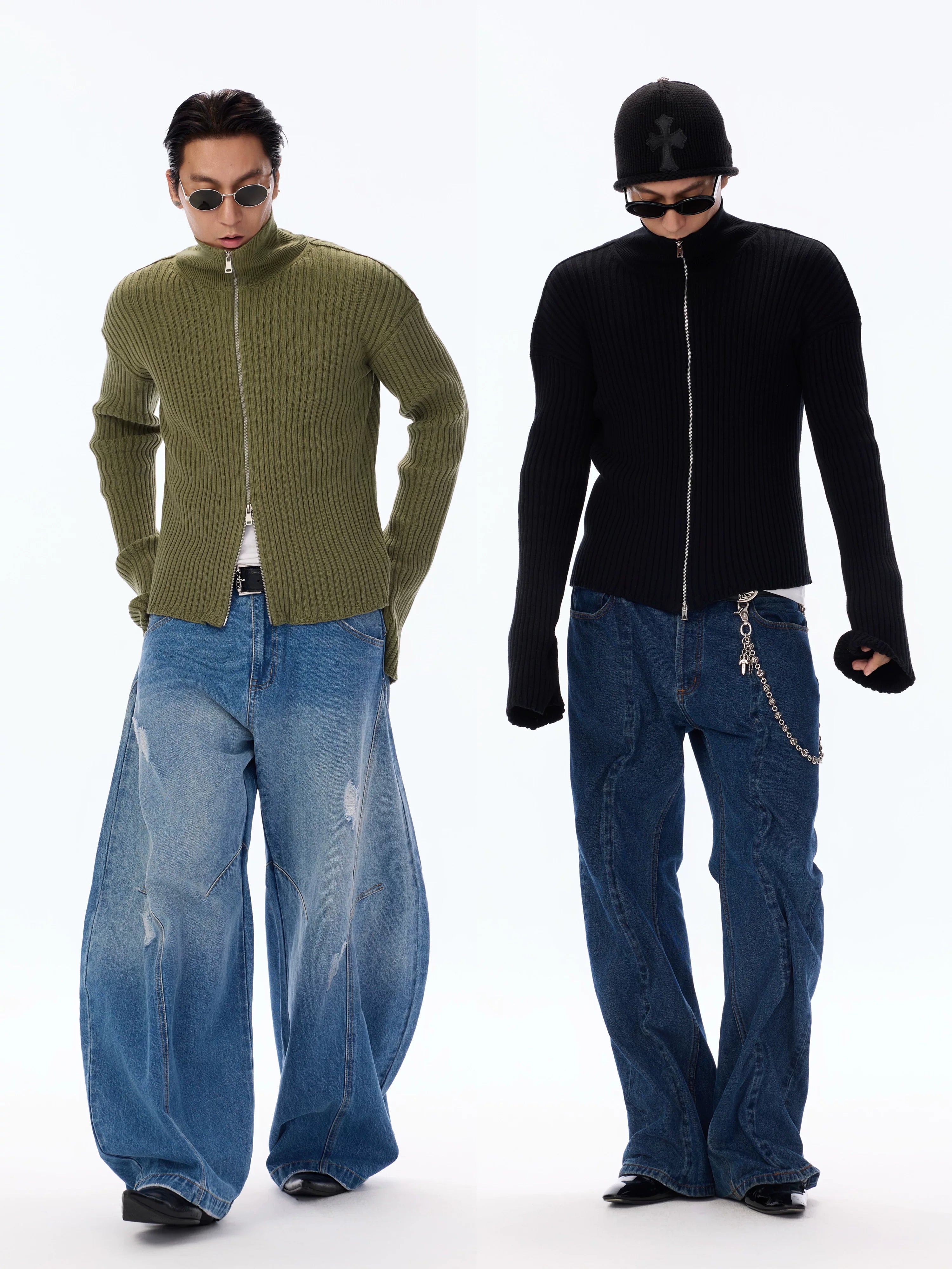 Cotton Ribbed Double Zipper Cardigan