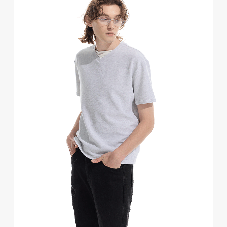 3-Tone Patchwork V-Neck Waffle Tee