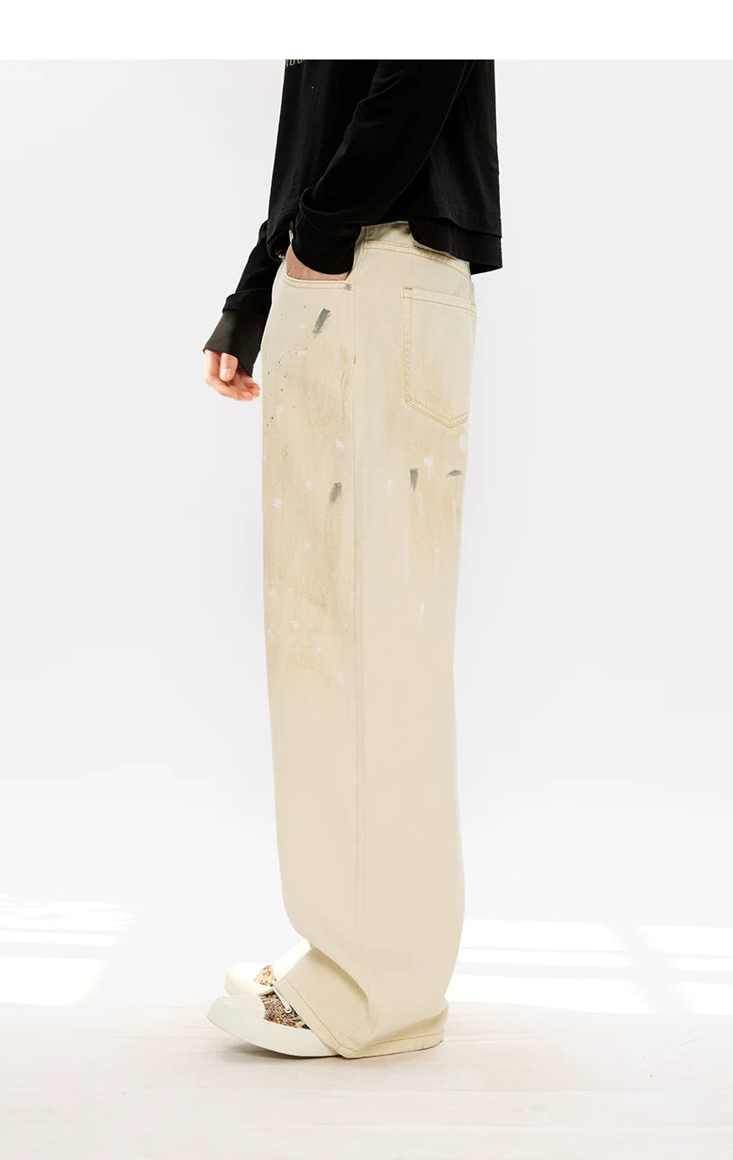 Men's Distressed Splashed Ink Straight Jeans