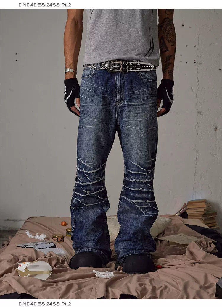 Cleanfit Blue Distressed Straight Flared Jeans