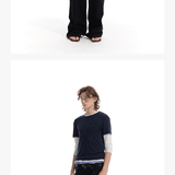 Lightweight Colorblock Two-in-one Three-quarter Sleeve Tee