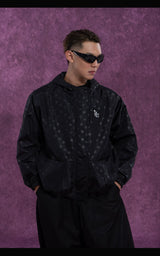Black Polka Dot Hooded Windproof Jacket