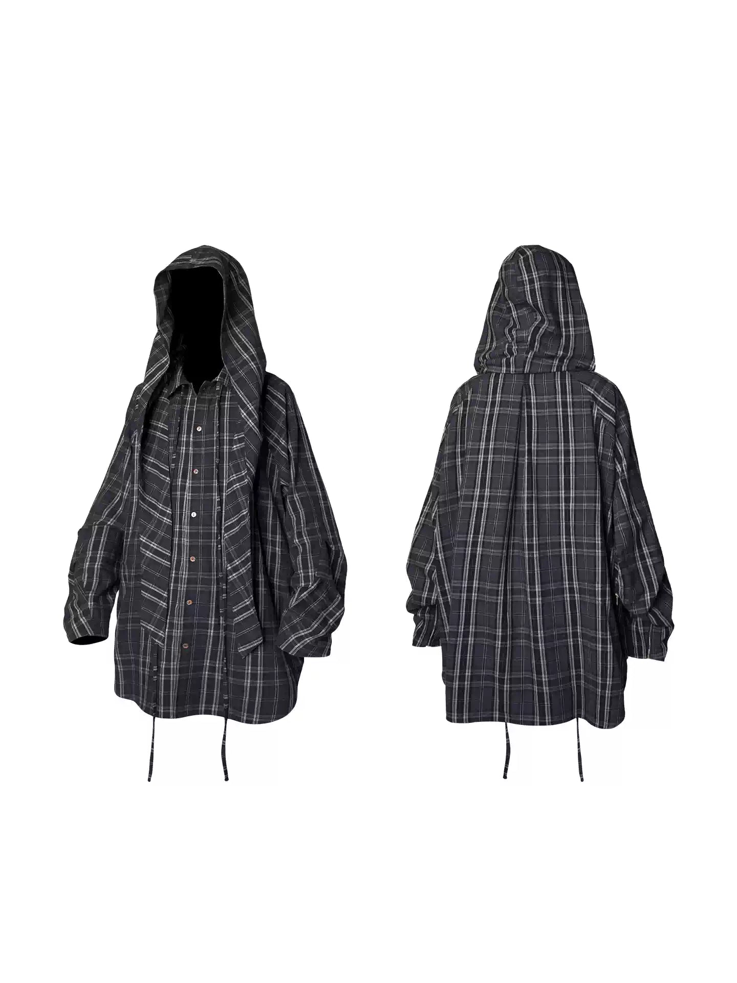 Dual Style Mid-Length Plaid Shirt Smock