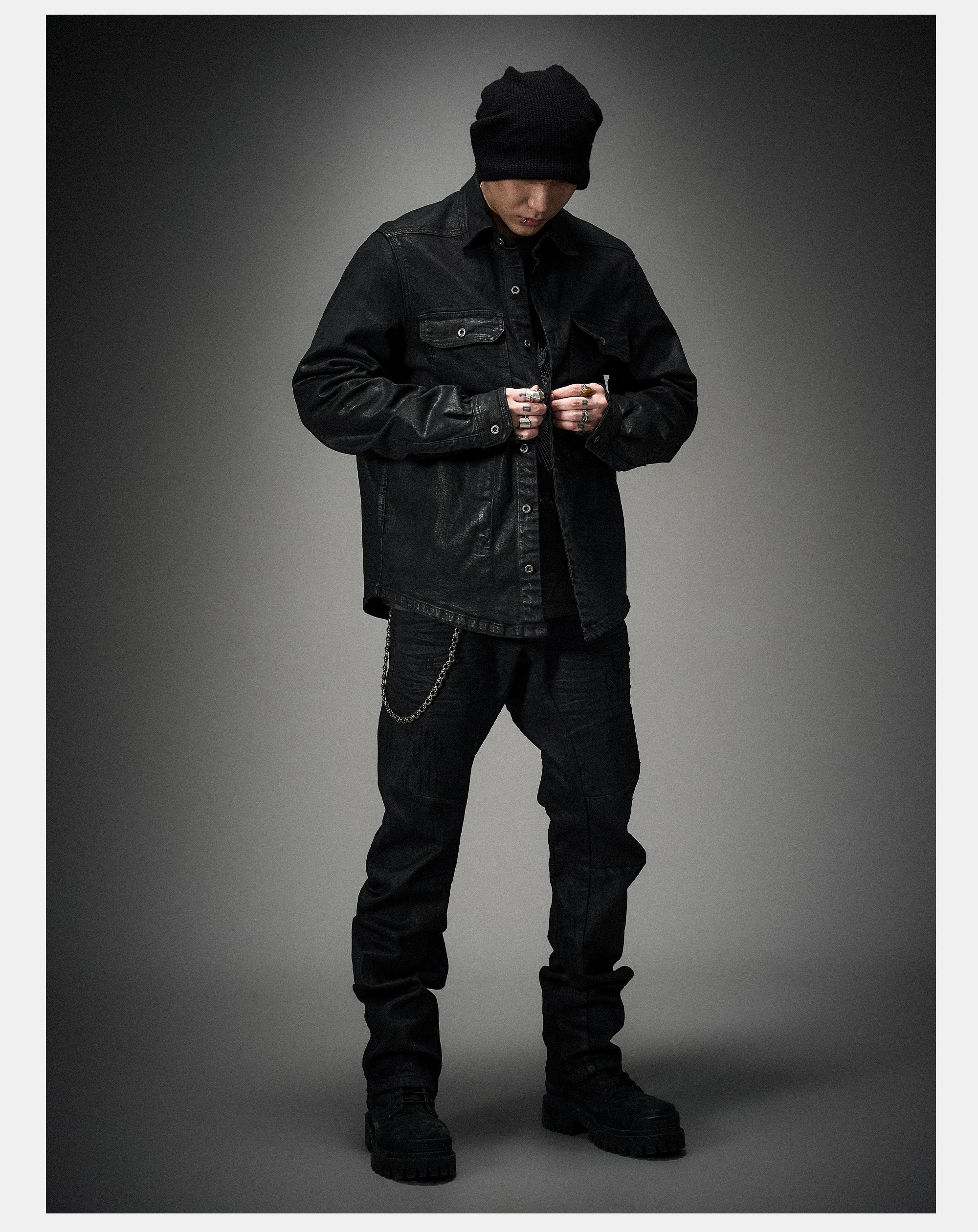Dark Waxed Oversized Denim Shirt Jacket
