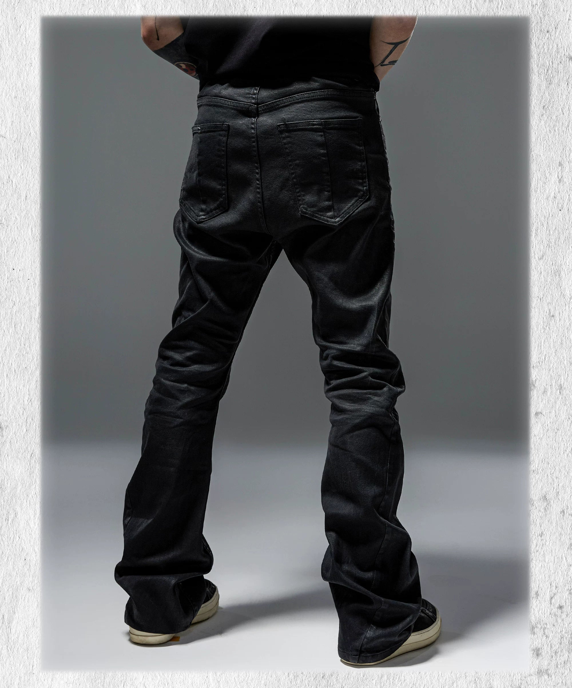 Stacked Curved Coated Waxed Skinny Jeans