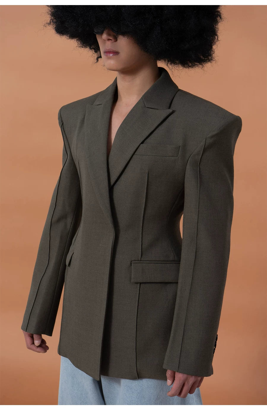Men's Sage Green Padded Cinched Blazer