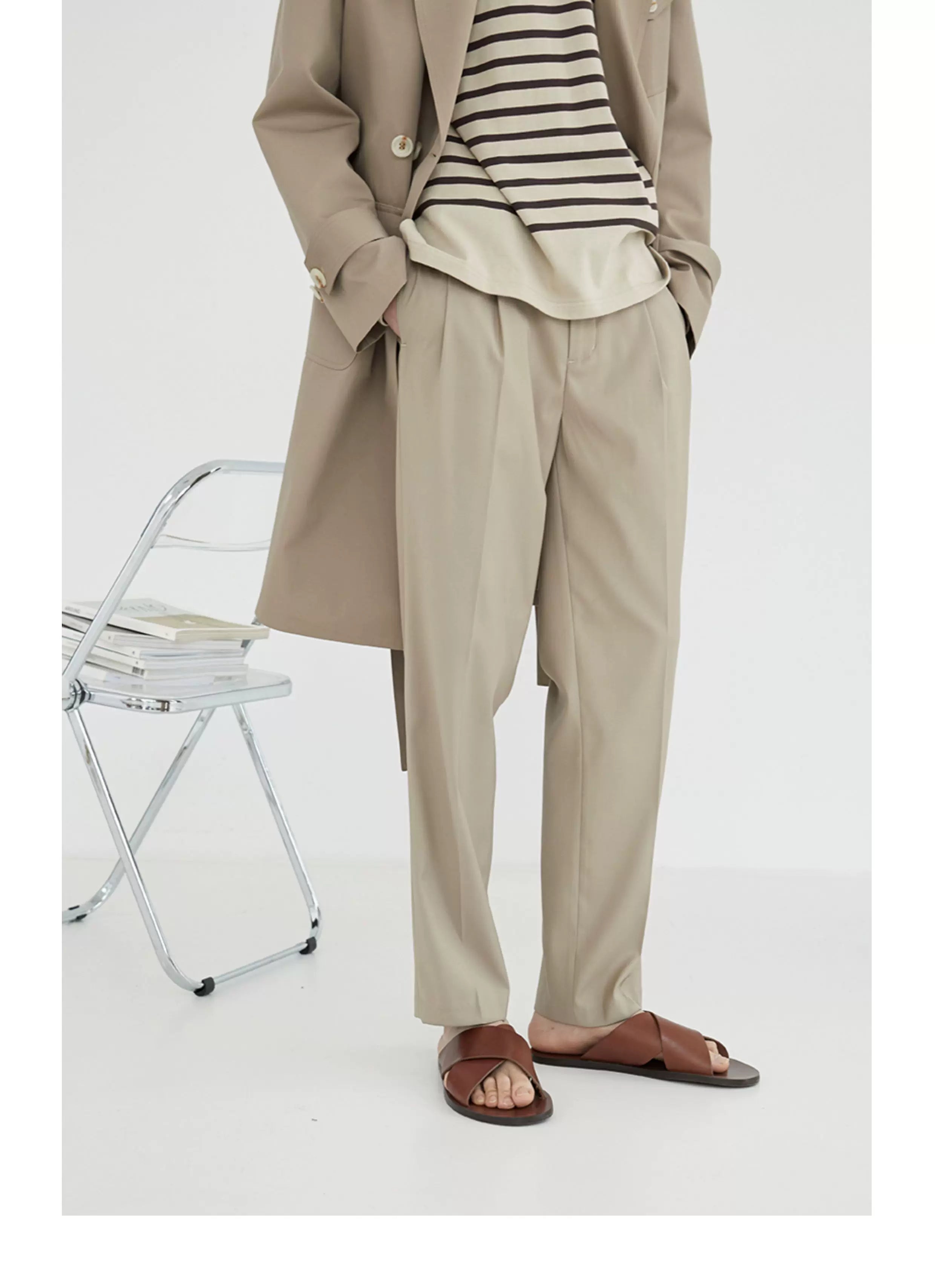Double Pleated Wide Cropped Suit Pants