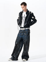 Men's Cropped Star Leather Biker Jacket