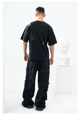 Unisex Black Loose Rhinestone Short-Sleeve Tee
