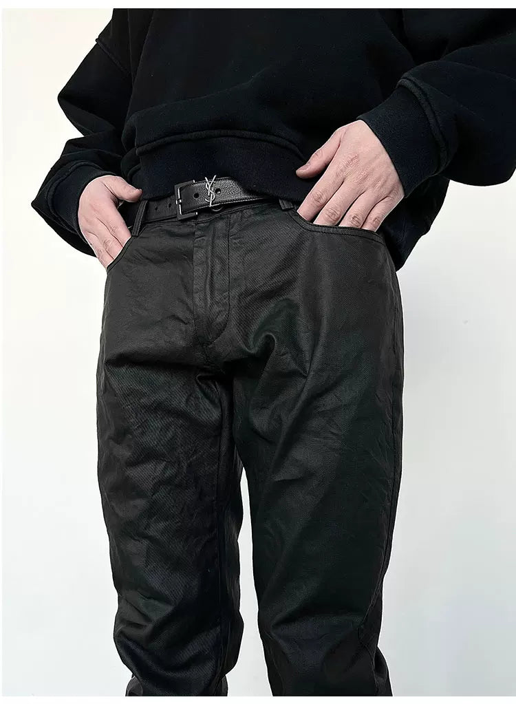 Black Waxed Flared Jeans