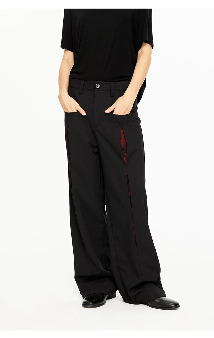 Oil-Lined Color Block Straight Equestrian Pants