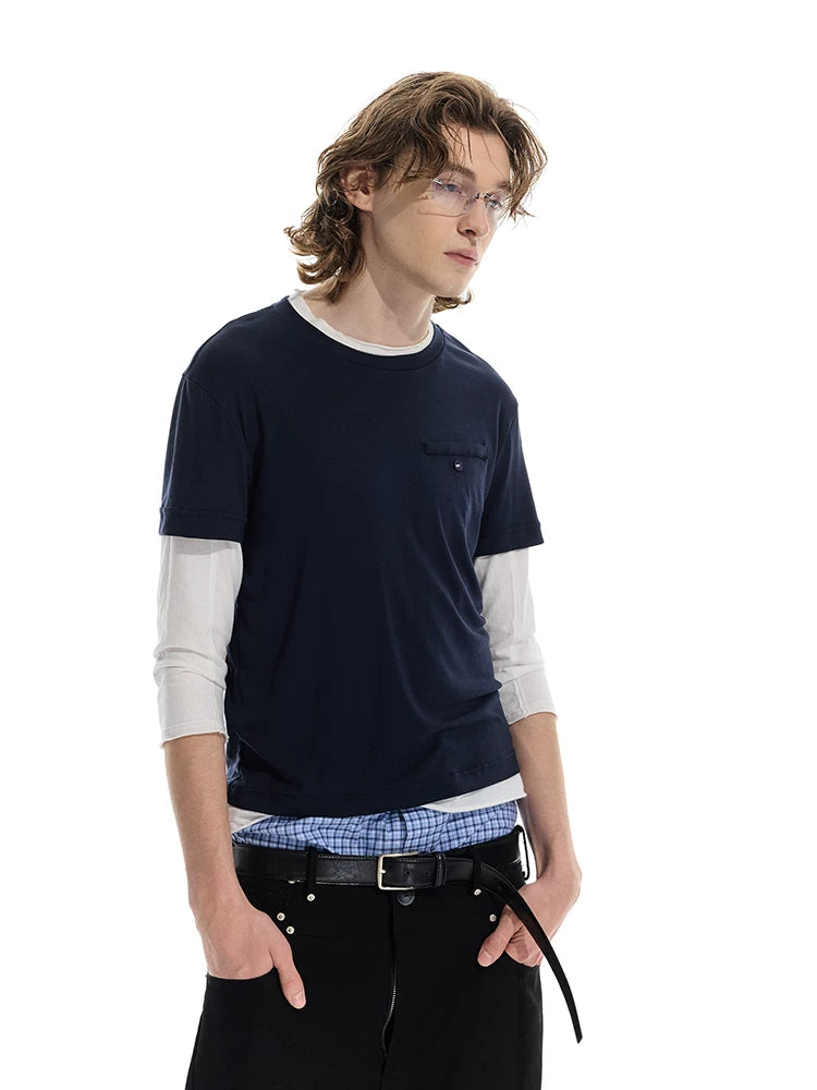 Lightweight Colorblock Two-in-one Three-quarter Sleeve Tee