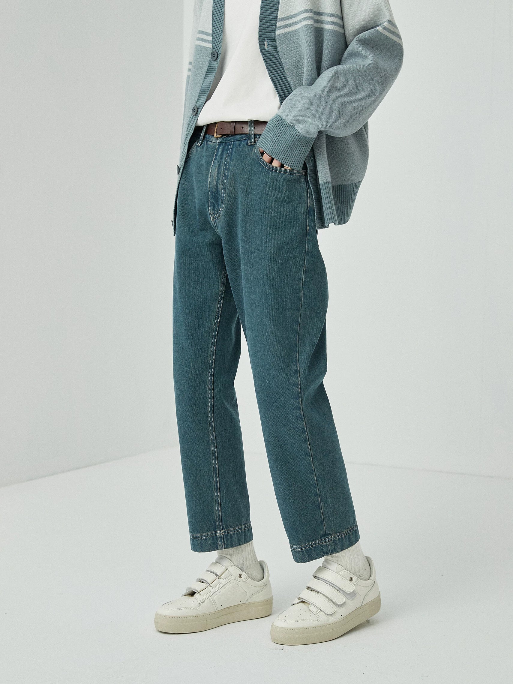Vintage Washed Straight Ankle Jeans