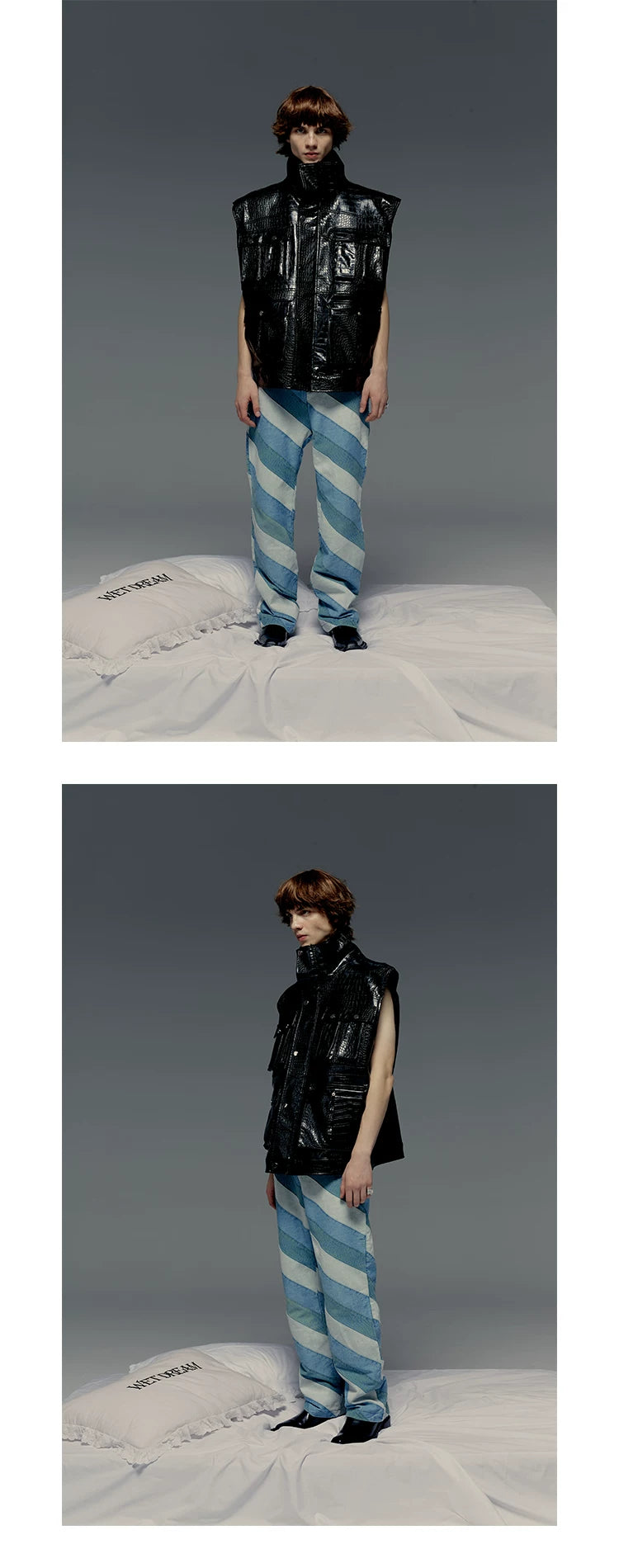 Croc Embossed Multi-pocket Sleeveless Leather Jacket