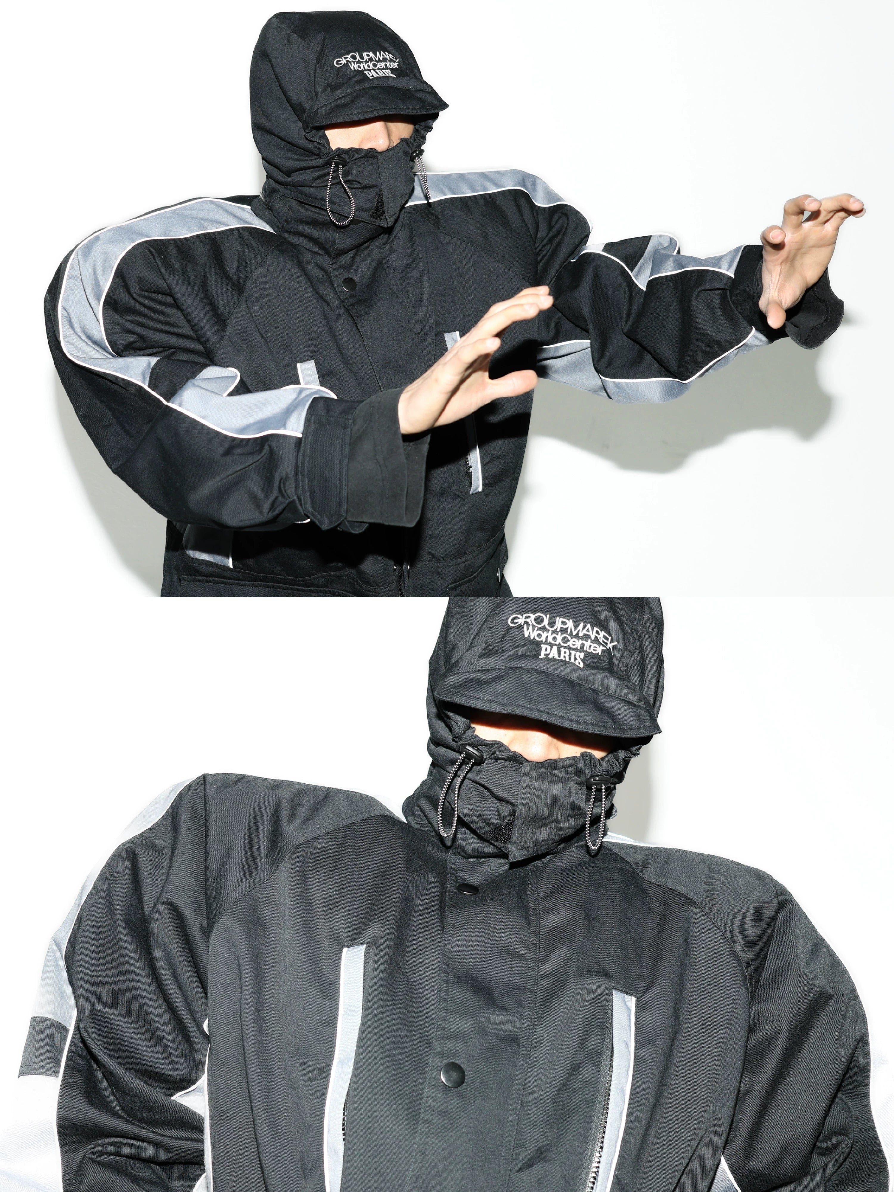Black Patchwork Embroidered Mid-length Parka