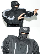 Black Patchwork Embroidered Mid-length Parka