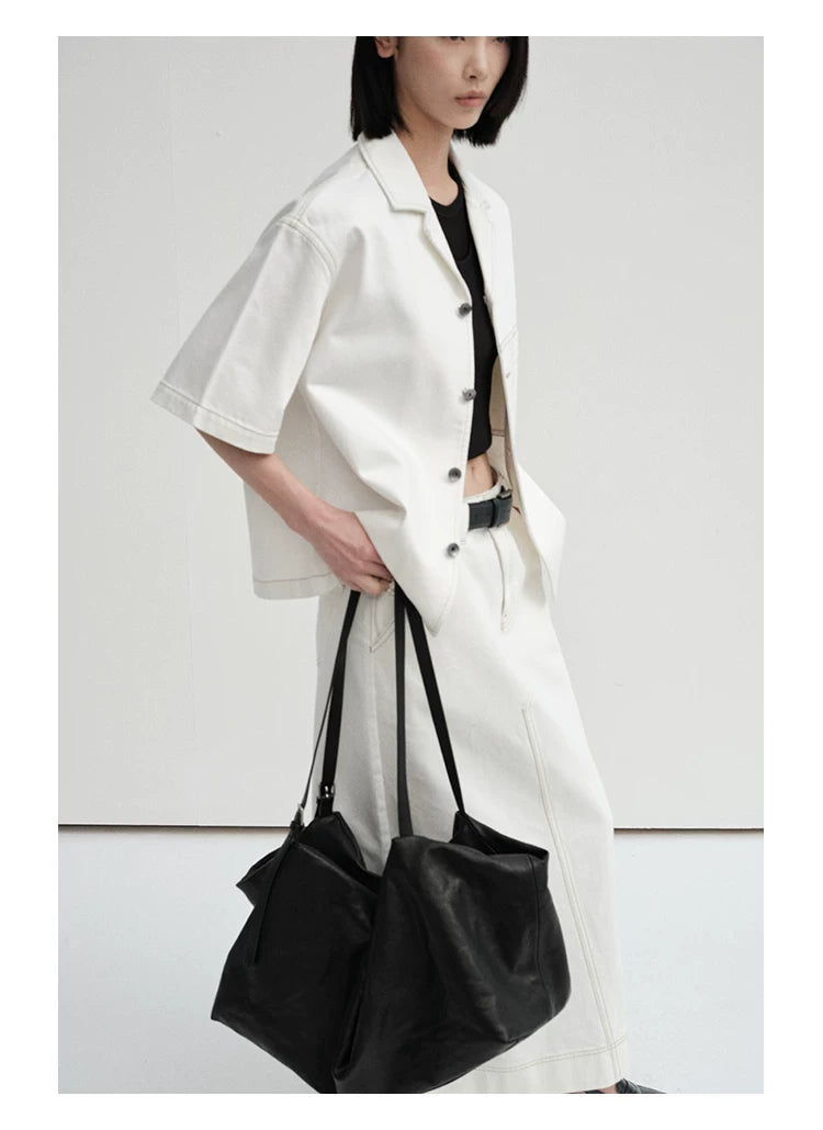 Cropped Contrast Cuban Collar Shirt Jacket
