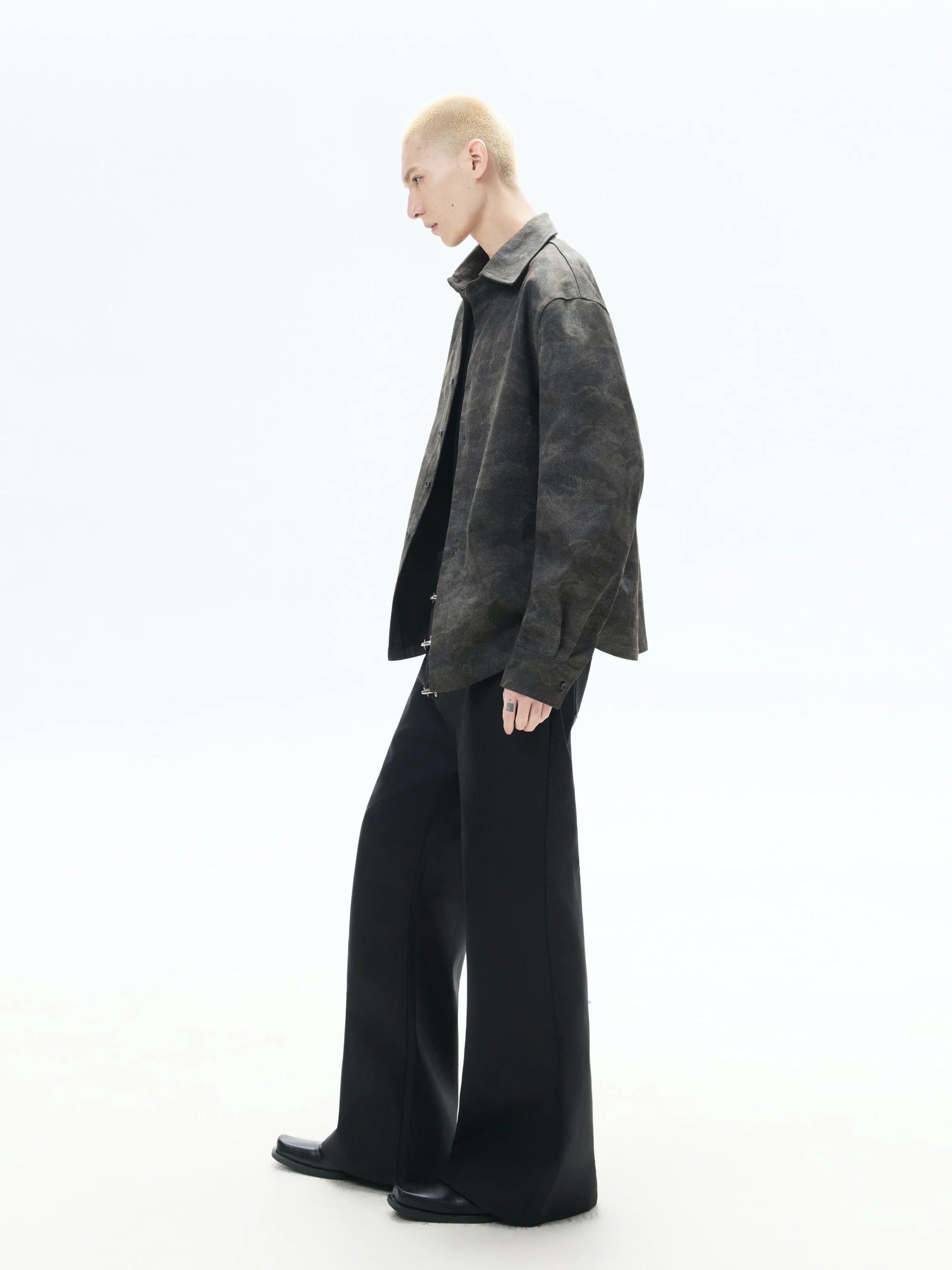 Asymmetrical Flare Waxed Jeans