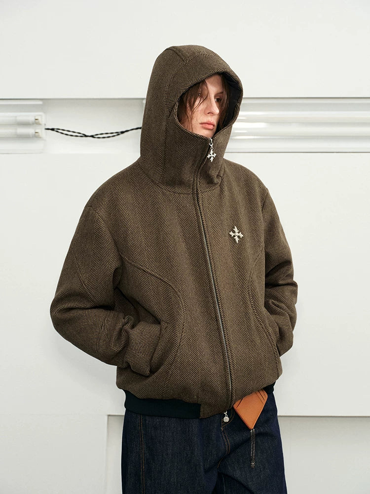 Men's Herringbone Hooded Puffer Jacket