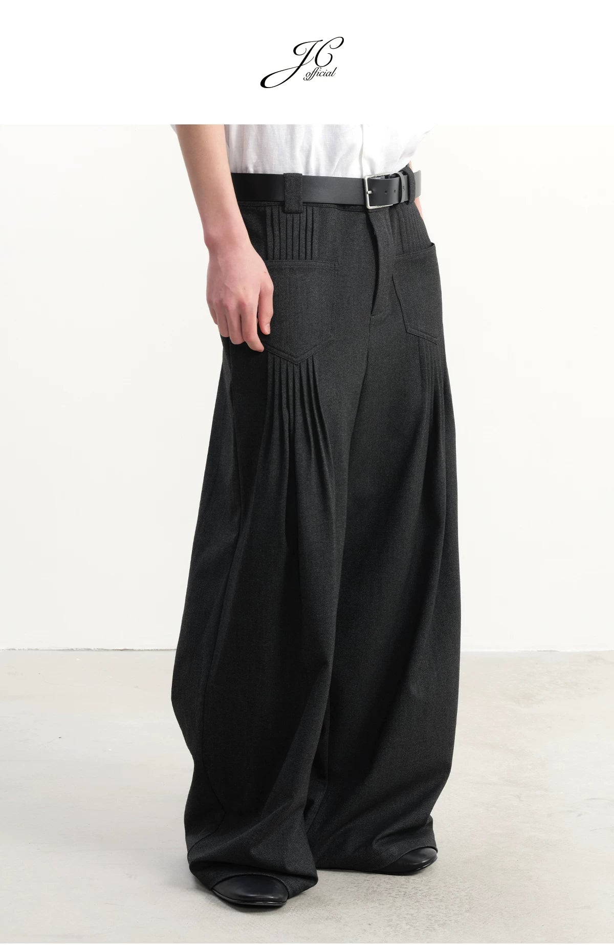 Pleated Twill Wide Leg Casual Pants