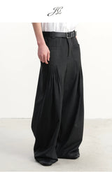Pleated Twill Wide Leg Casual Pants
