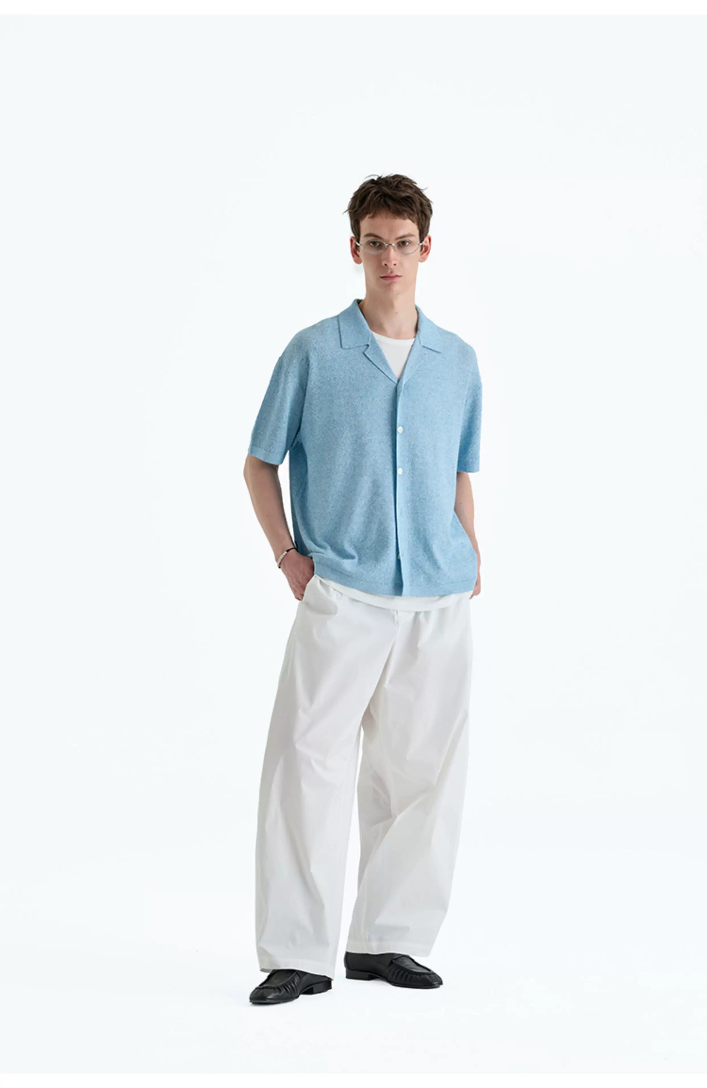 Collared Linen Blend Knit Cardigan