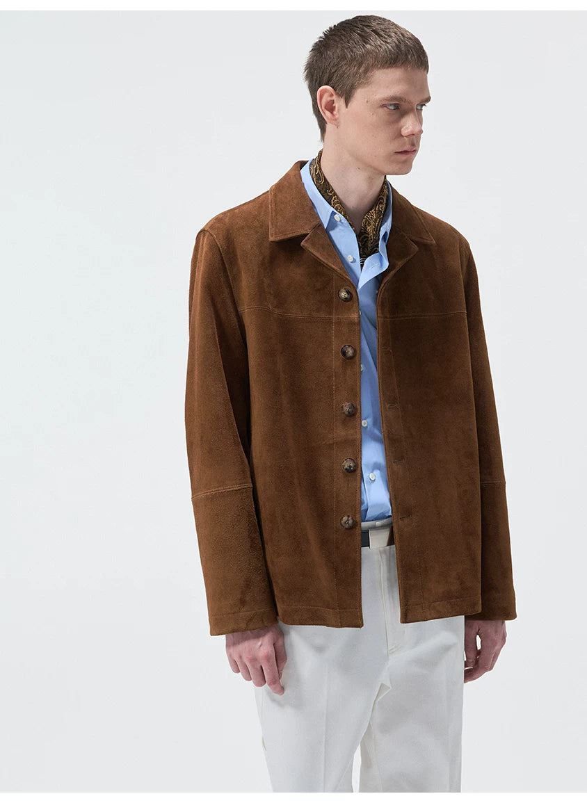 Cupro Lined Suede Leather Lapel Jacket