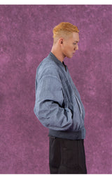 Men's Textured Gray Blue Bomber Jacket