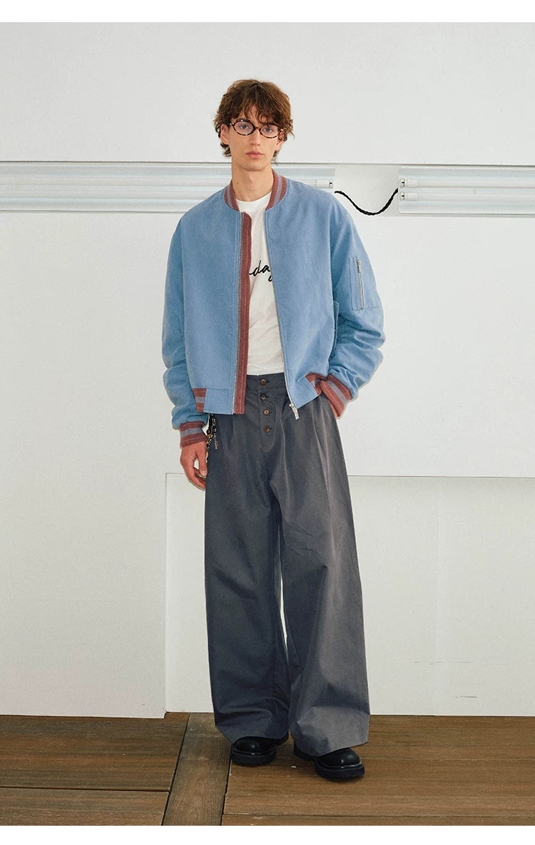 Men's Loose Color Block Bomber Jacket