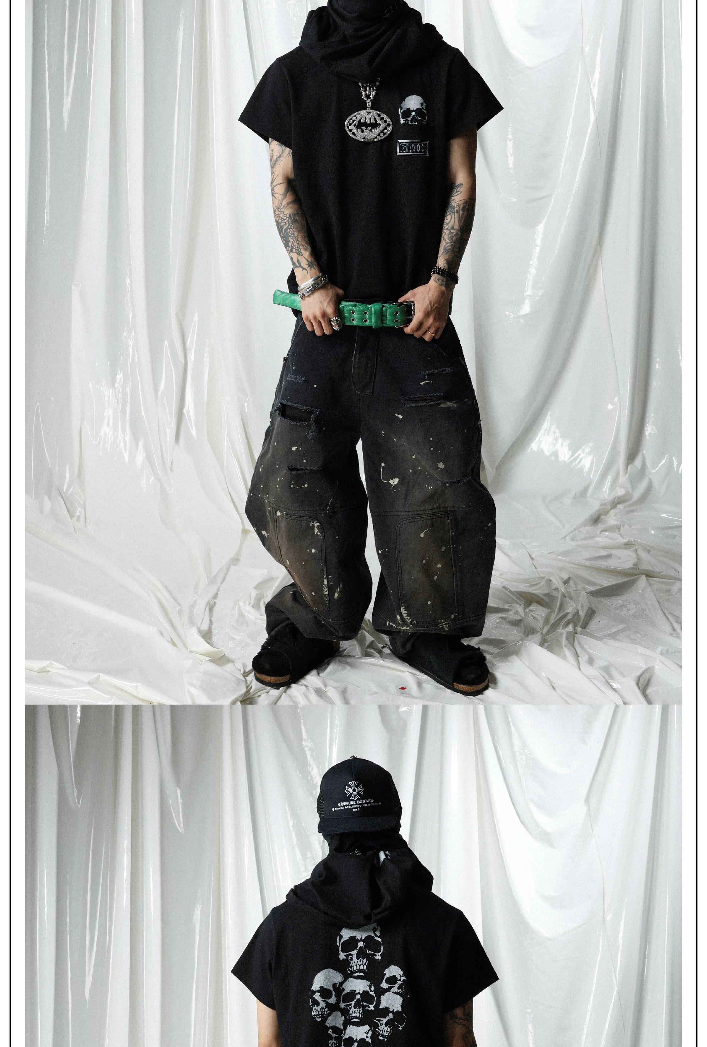 Black Skull Print Pocket Tee