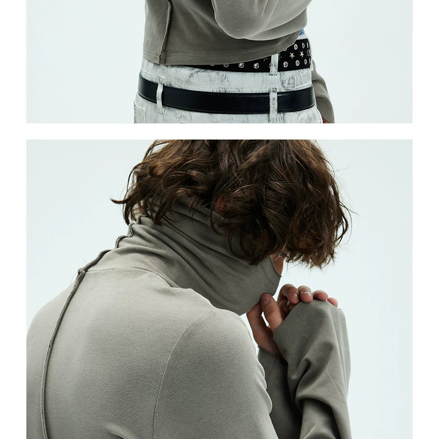 Two-color Fitted Long-sleeve Turtleneck Tee