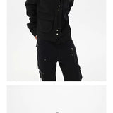 Two-Tone Cropped Lace Pocket Magnetic Jacket