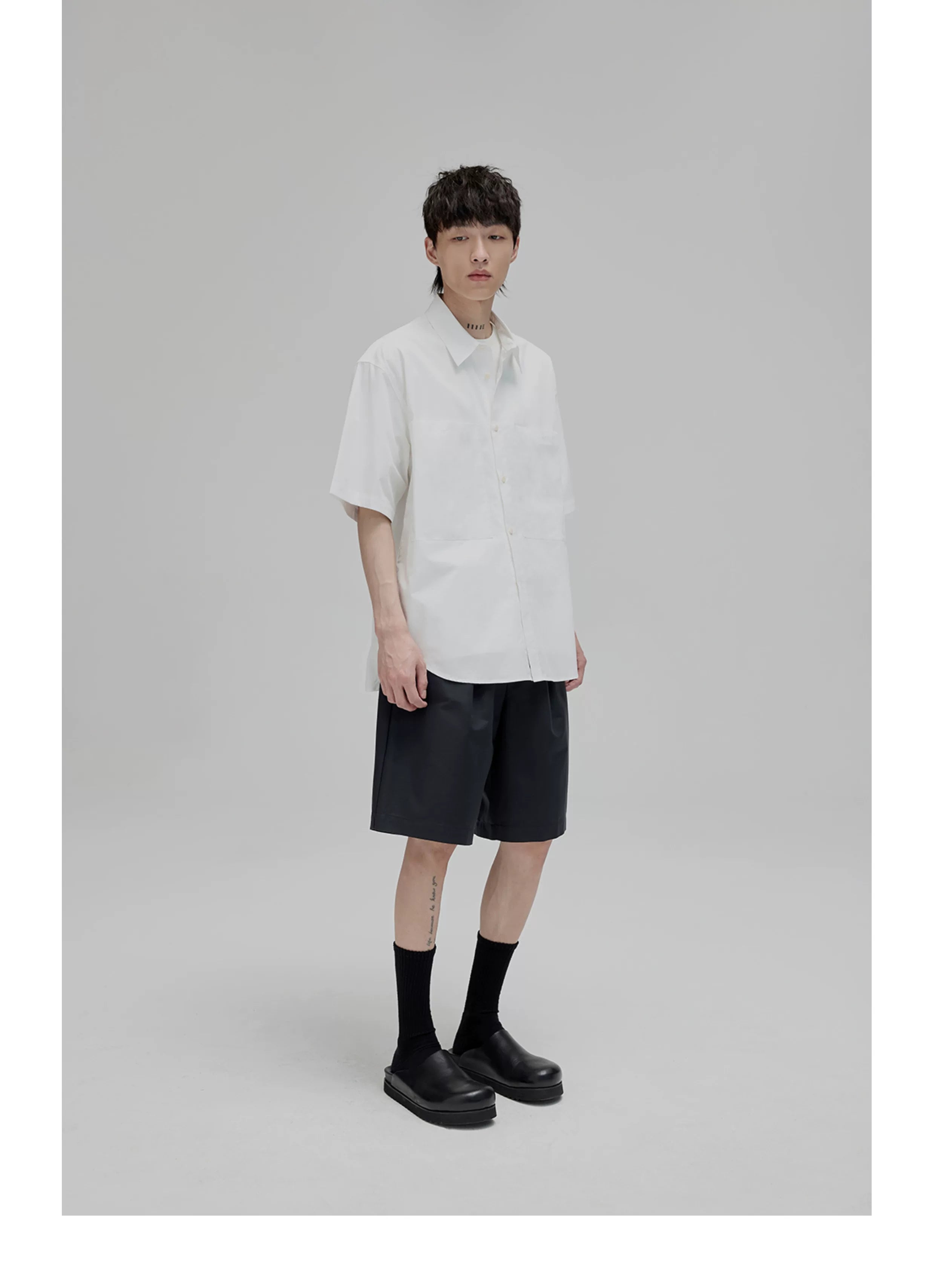 Short Sleeve Square Neck Cotton Shirt