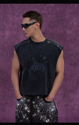Men's Gray Rivet Print Tank Tops