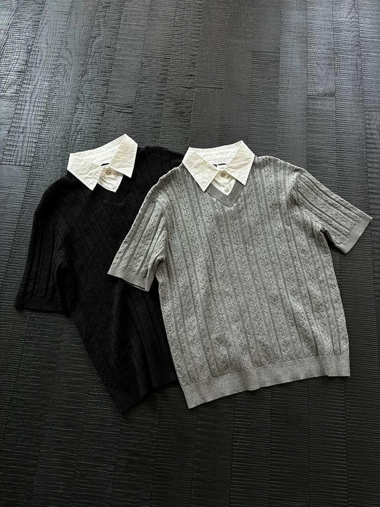 Wool Lyocell Fake Two-piece Knit Tee