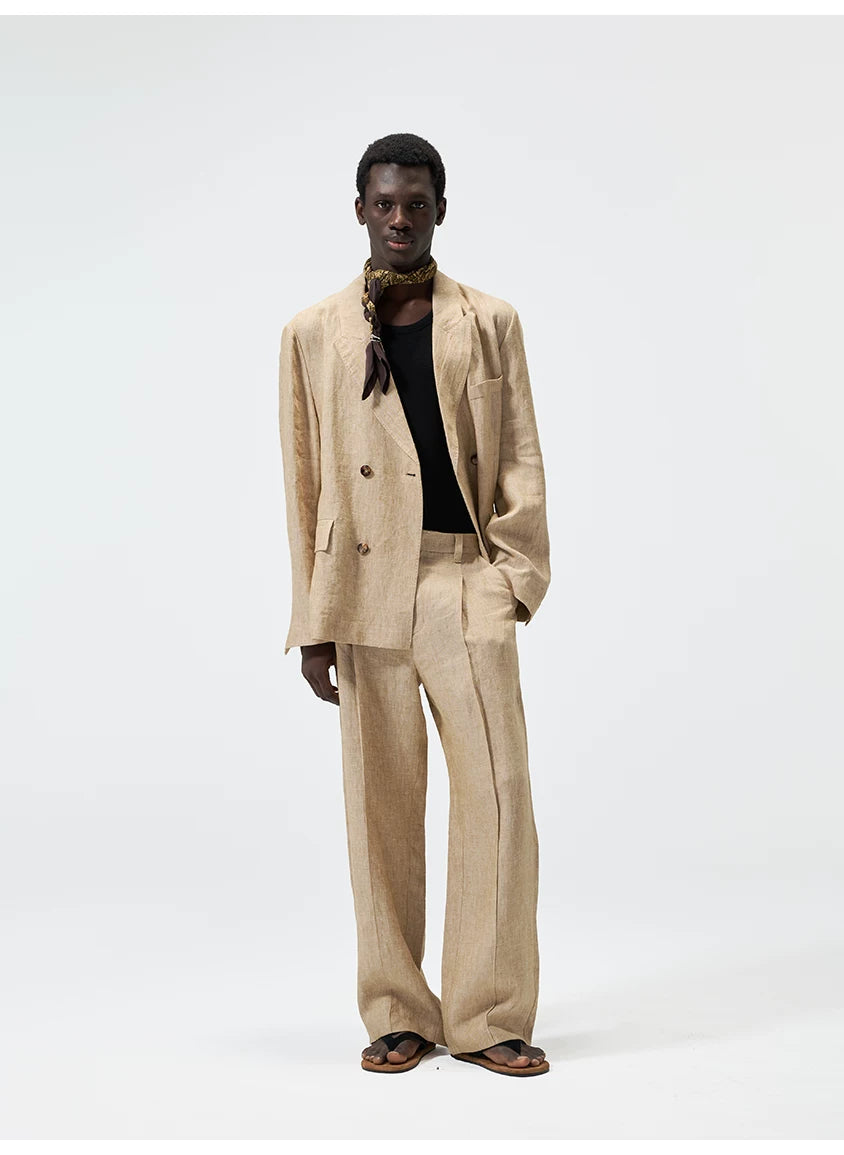 Straight Leg Hemp Linen Blend Pants