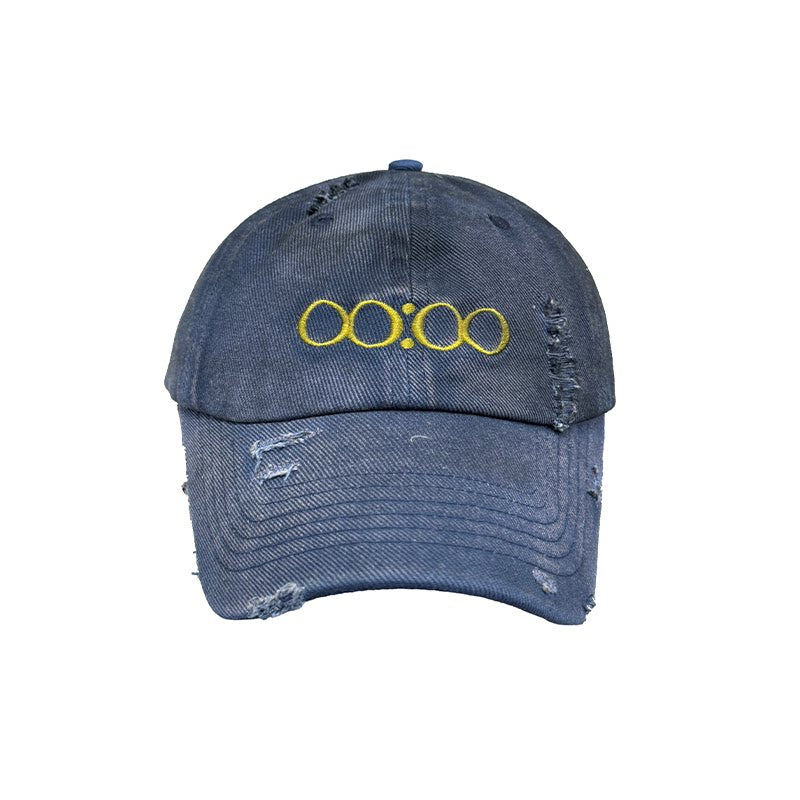 Gas Blue Long Brim Distressed Caps