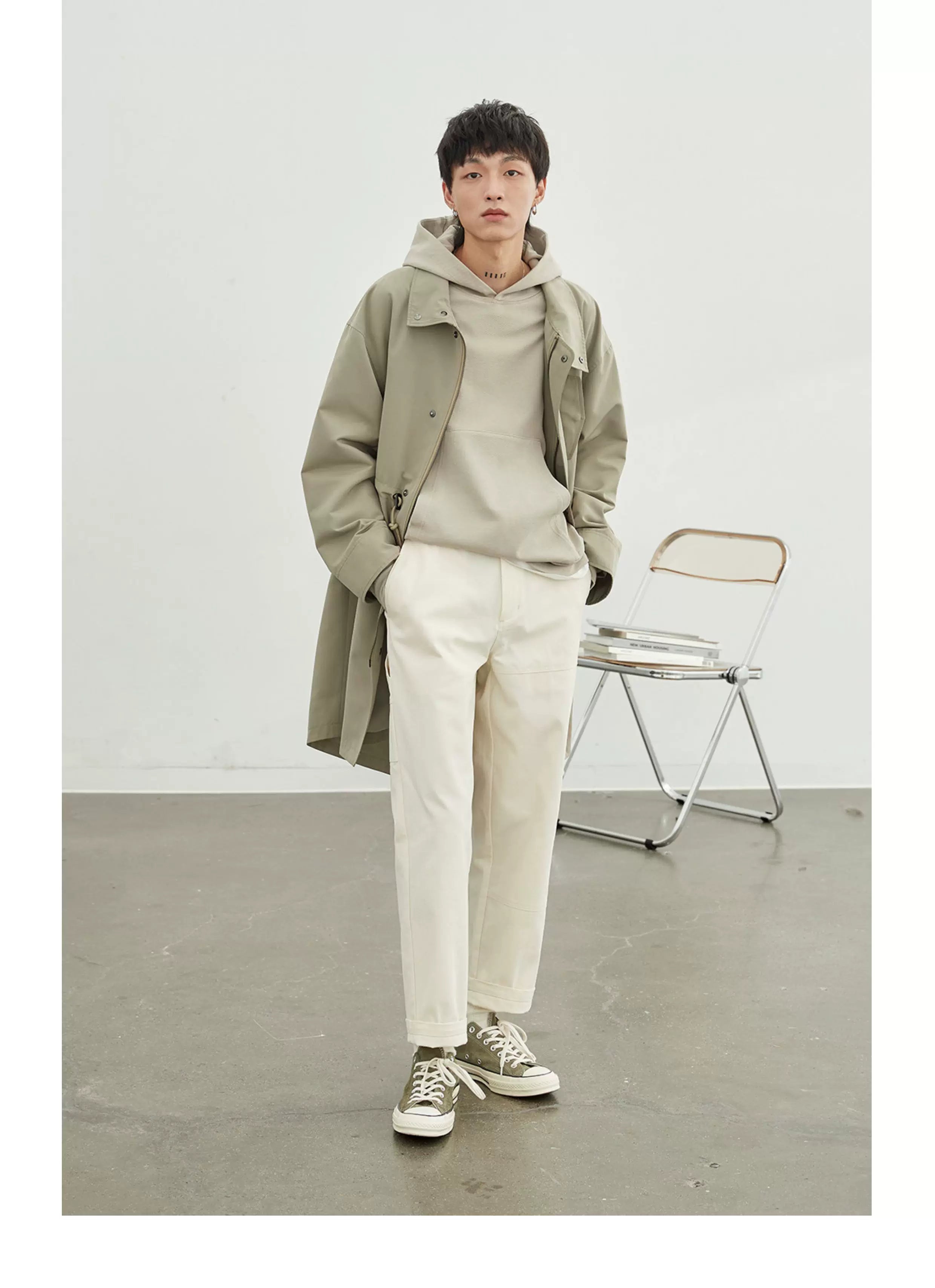 Vintage Herringbone Elastic Waist Cargo Pants
