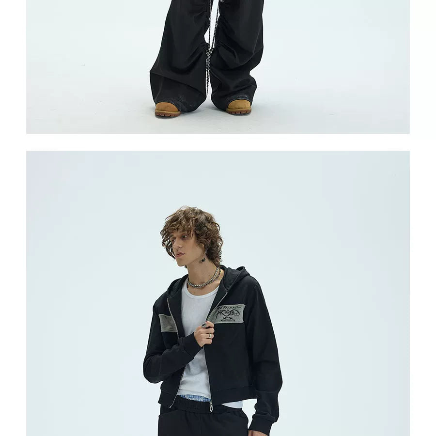 Two-Tone Cotton Embroidered Crop Zip Hoodie