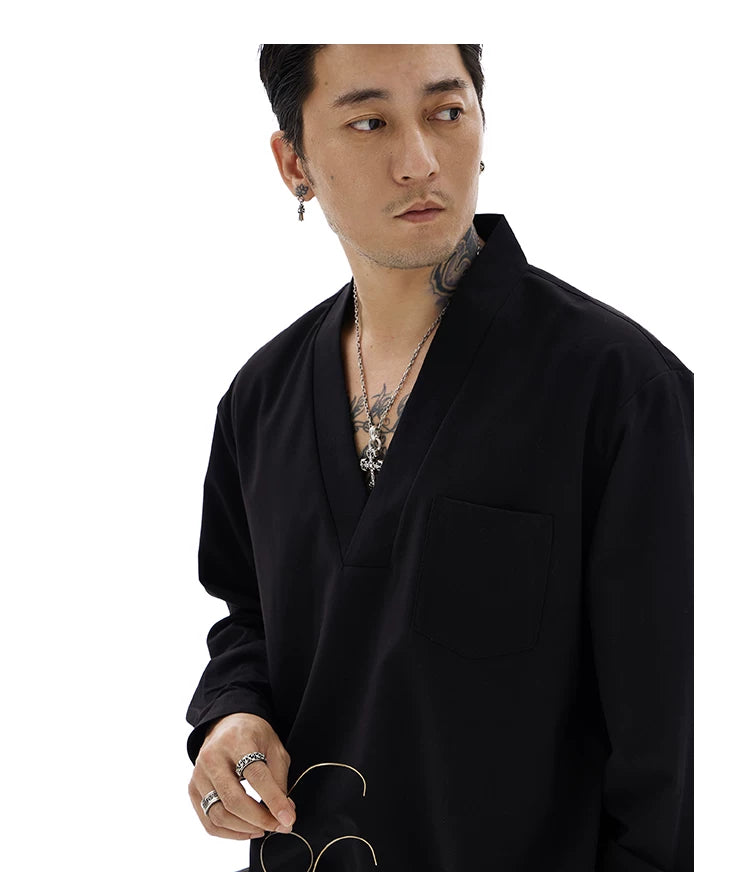 Loose V-Neck Pullover Shirt