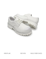 Distressed White Suede Platform Derby Shoes