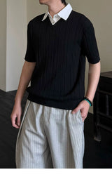 Wool Lyocell Fake Two-piece Knit Tee