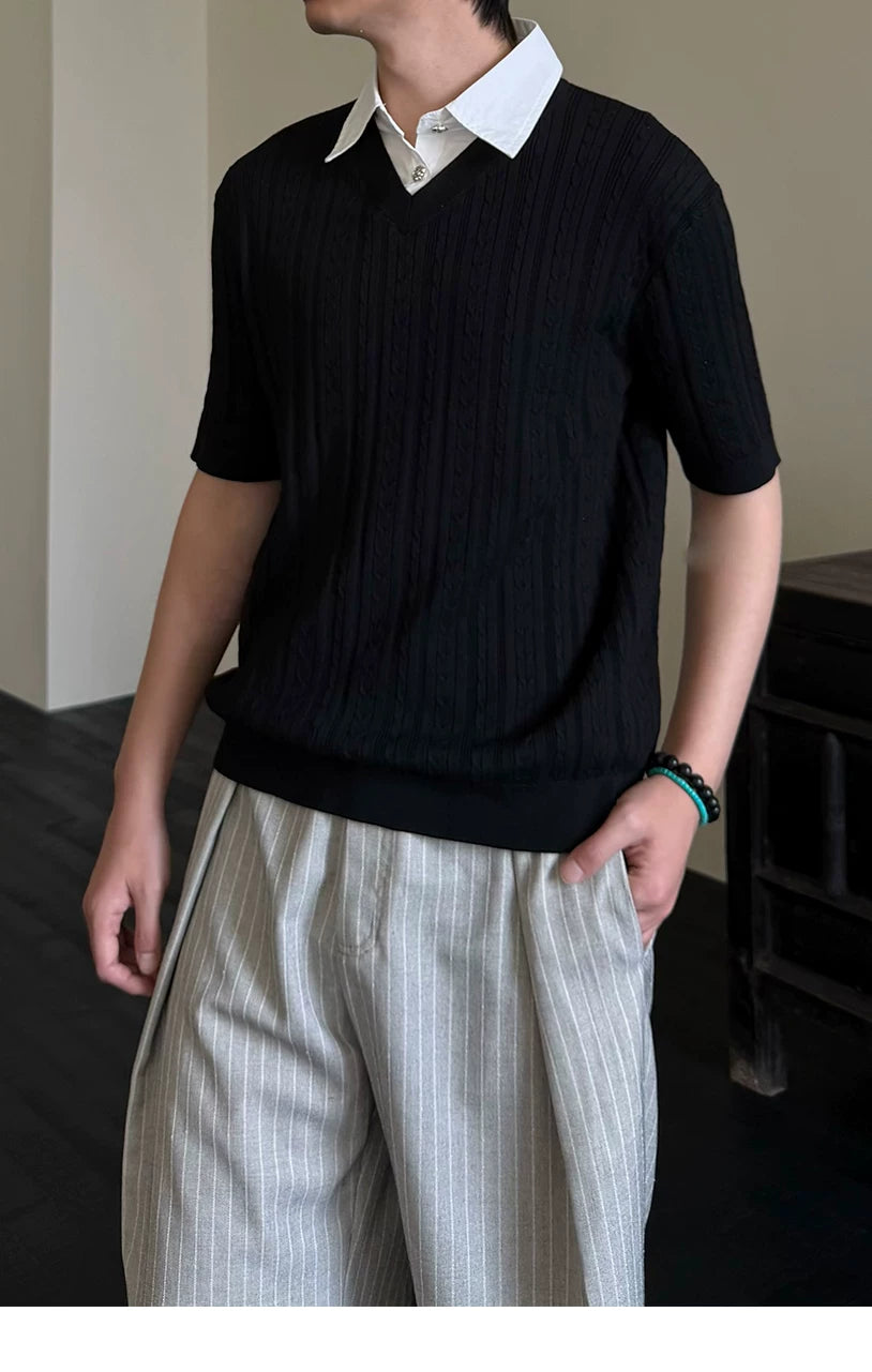 Wool Lyocell Fake Two-piece Knit Tee