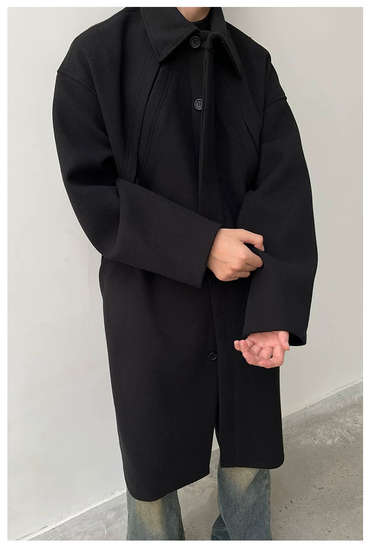 Men's Loose Long Collared Wool Coat