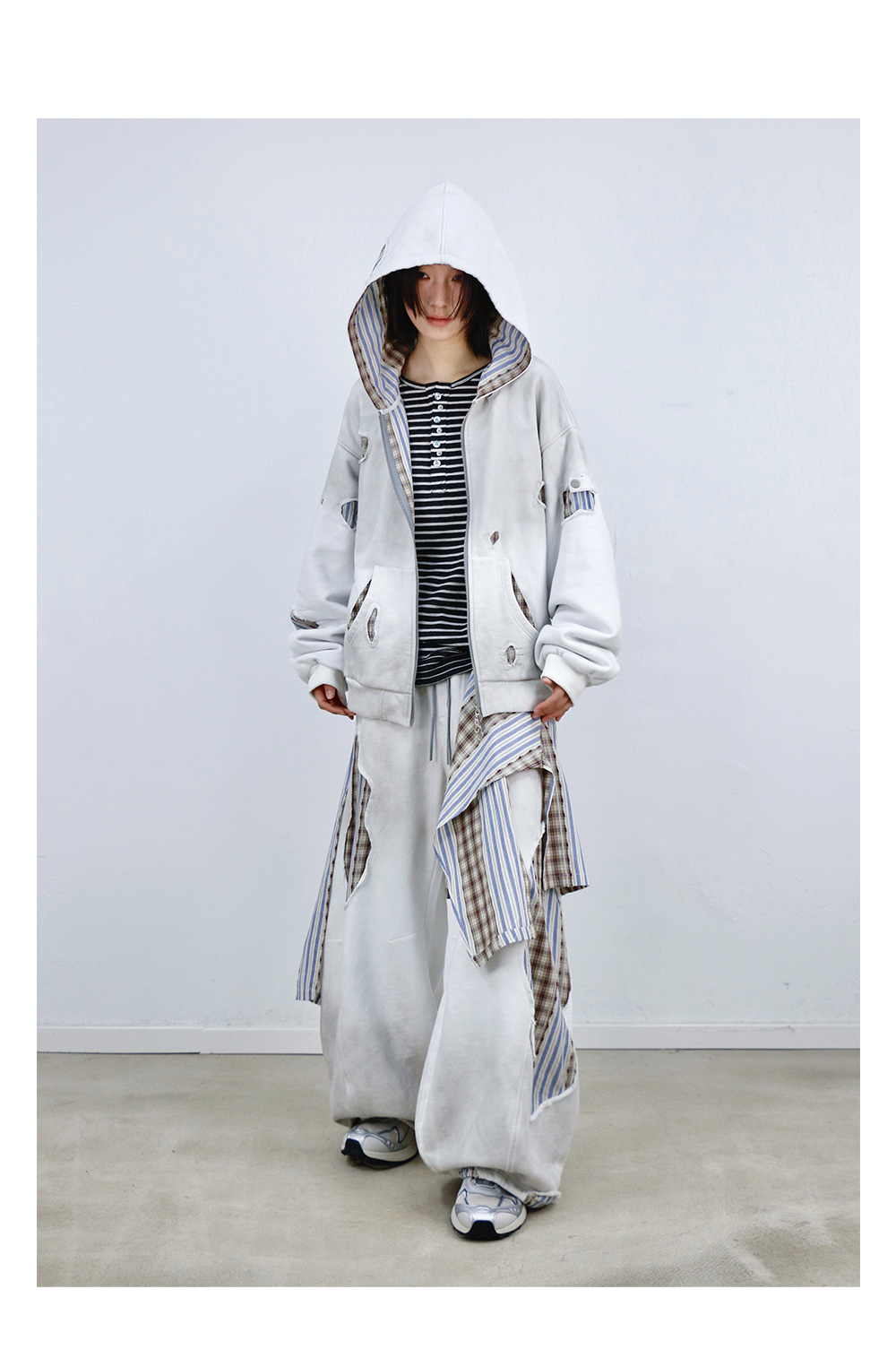 Detachable Distressed Ripped Striped Patchwork Sweatpants