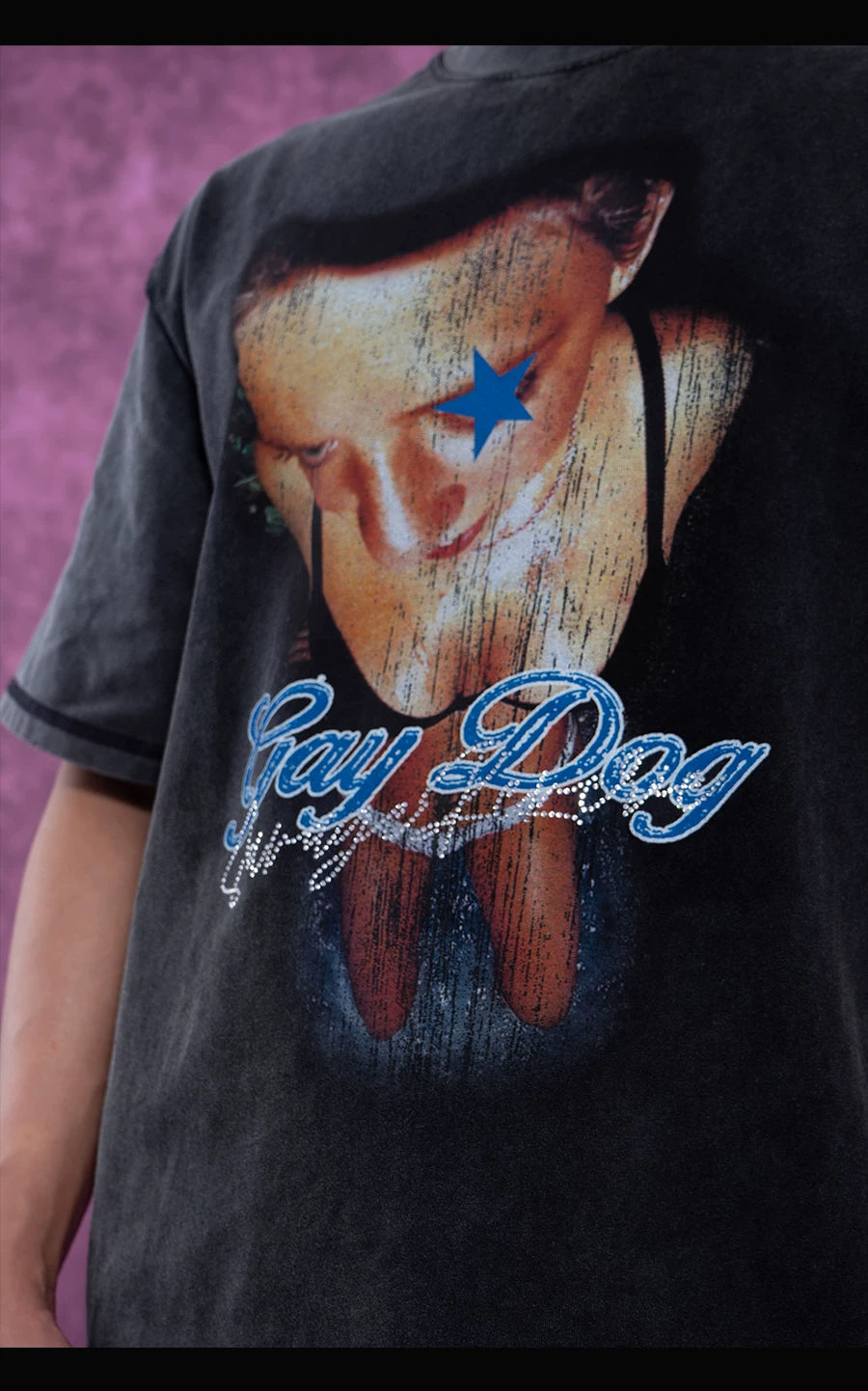 Gray Distressed Rhinestone Print Men's Tee