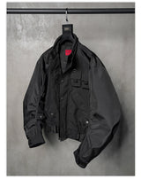 Loose Dark Curved Nylon Biker Jacket