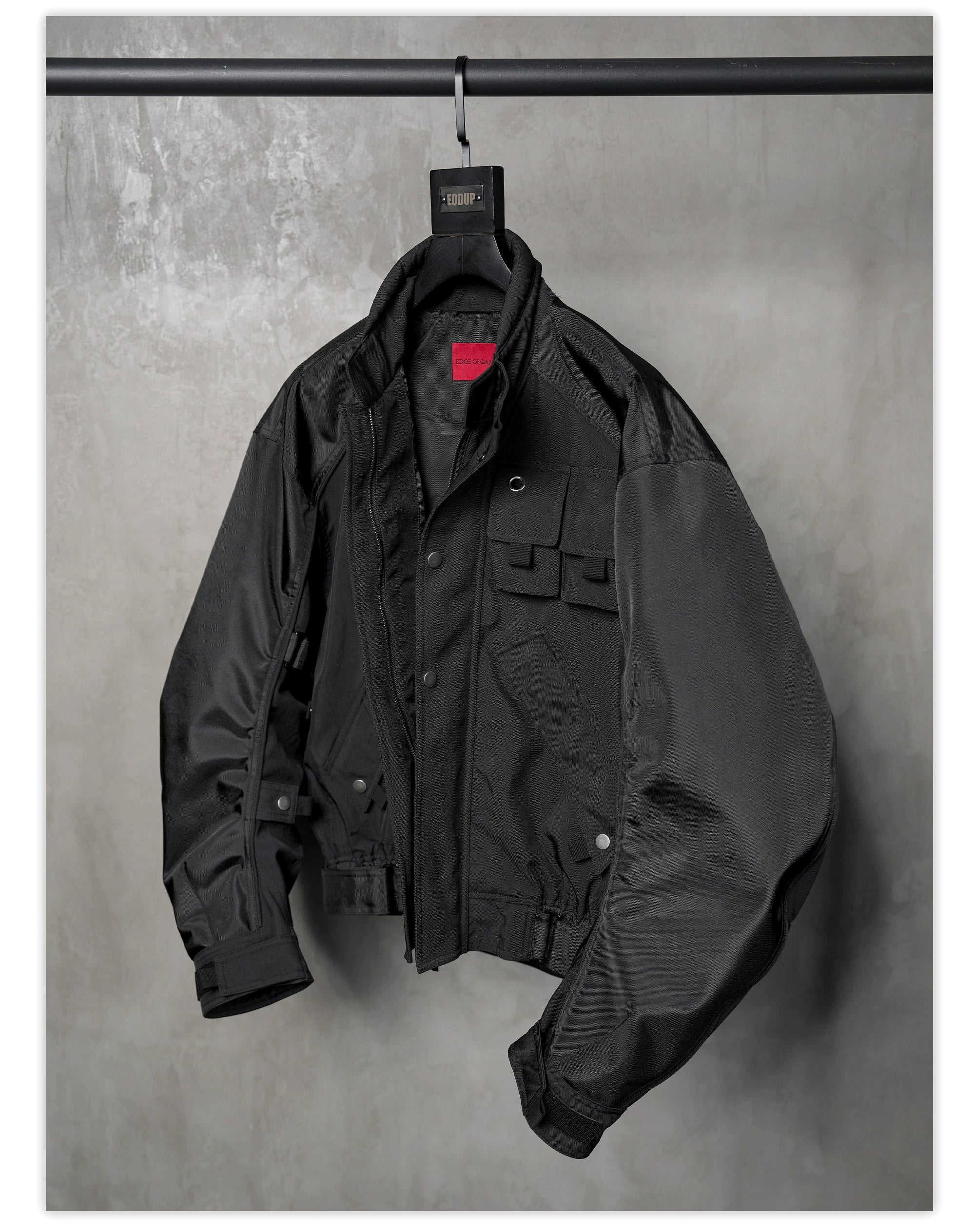 Loose Dark Curved Nylon Biker Jacket